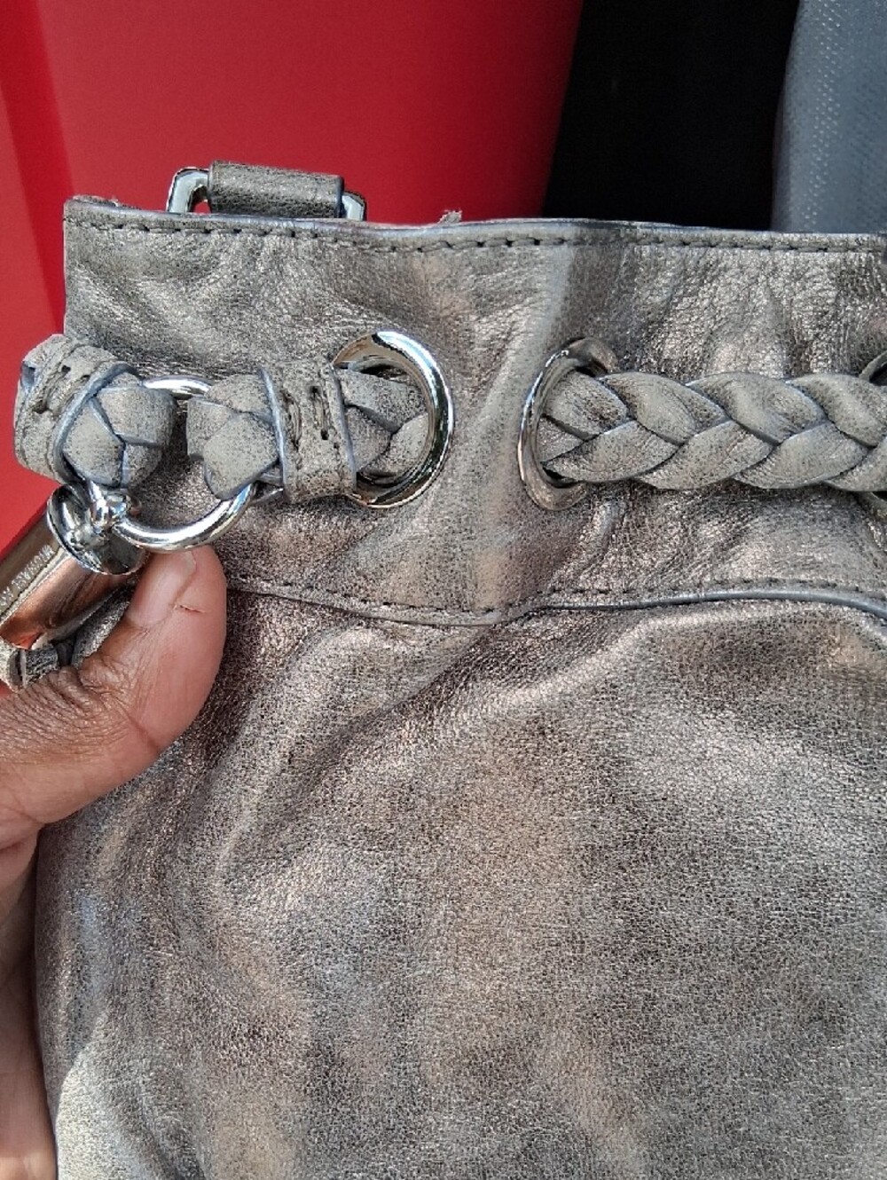 Michael Kors Metallic Pewter Tassel Drawstring Crossbody - Picture 9 of 12